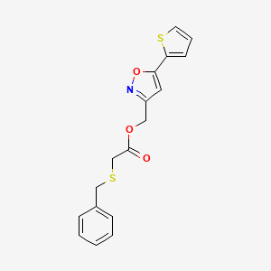 molecular formula C17H15NO3S2 B2888875 (5-(Thiophen-2-yl)isoxazol-3-yl)methyl 2-(benzylthio)acetate CAS No. 953250-43-6