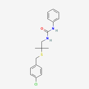 molecular formula C18H21ClN2OS B2888881 N-{2-[(4-chlorobenzyl)sulfanyl]-2-methylpropyl}-N'-phenylurea CAS No. 337920-40-8