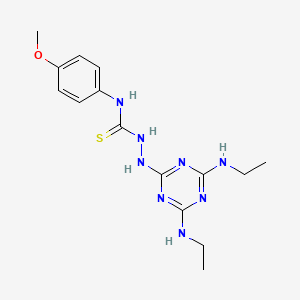 molecular formula C15H22N8OS B2888886 2-(4,6-bis(ethylamino)-1,3,5-triazin-2-yl)-N-(4-methoxyphenyl)hydrazinecarbothioamide CAS No. 325994-48-7