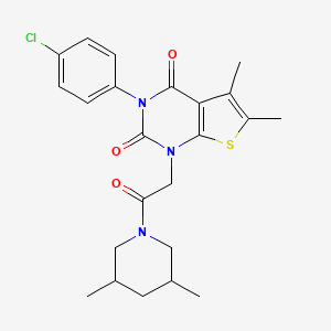 molecular formula C23H26ClN3O3S B2888893 3-(4-chlorophenyl)-1-(2-(3,5-dimethylpiperidin-1-yl)-2-oxoethyl)-5,6-dimethylthieno[2,3-d]pyrimidine-2,4(1H,3H)-dione CAS No. 892267-55-9