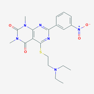 molecular formula C20H24N6O4S B2888908 5-((2-(diethylamino)ethyl)thio)-1,3-dimethyl-7-(3-nitrophenyl)pyrimido[4,5-d]pyrimidine-2,4(1H,3H)-dione CAS No. 872854-68-7