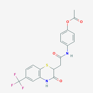 molecular formula C19H15F3N2O4S B2888919 4-(2-(3-oxo-6-(trifluoromethyl)-3,4-dihydro-2H-benzo[b][1,4]thiazin-2-yl)acetamido)phenyl acetate CAS No. 431977-99-0