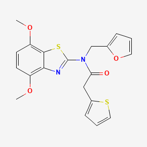 molecular formula C20H18N2O4S2 B2888934 N-(4,7-dimethoxybenzo[d]thiazol-2-yl)-N-(furan-2-ylmethyl)-2-(thiophen-2-yl)acetamide CAS No. 921520-76-5