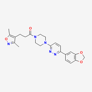 molecular formula C23H25N5O4 B2888979 1-(4-(6-(苯并[d][1,3]二氧杂环-5-基)吡哒嗪-3-基)哌嗪-1-基)-3-(3,5-二甲基异恶唑-4-基)丙烷-1-酮 CAS No. 1207014-53-6