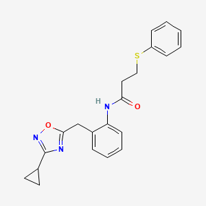 B2888980 N-(2-((3-cyclopropyl-1,2,4-oxadiazol-5-yl)methyl)phenyl)-3-(phenylthio)propanamide CAS No. 1797303-74-2