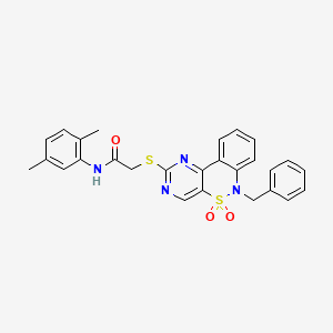 molecular formula C27H24N4O3S2 B2888982 2-((6-苄基-5,5-二氧化-6H-苯并[c]嘧啶并[4,5-e][1,2]噻嗪-2-基)硫代)-N-(2,5-二甲基苯基)乙酰胺 CAS No. 932448-53-8
