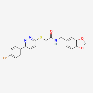 molecular formula C20H16BrN3O3S B2888995 N-(苯并[d][1,3]二氧杂环-5-基甲基)-2-((6-(4-溴苯基)哒嗪-3-基)硫代)乙酰胺 CAS No. 920435-47-8