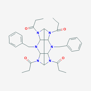 molecular formula C32H40N6O4 B288902 1-[4,10-Dibenzyl-6,8,12-tri(propanoyl)-2,4,6,8,10,12-hexazatetracyclo[5.5.0.03,11.05,9]dodecan-2-yl]propan-1-one 