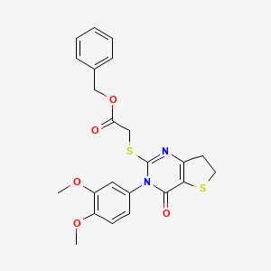 molecular formula C23H22N2O5S2 B2889020 苯甲酸苄酯 2-((3-(3,4-二甲氧基苯基)-4-氧代-3,4,6,7-四氢噻吩并[3,2-d]嘧啶-2-基)硫代)乙酸酯 CAS No. 895785-86-1
