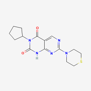 molecular formula C15H19N5O2S B2889029 3-环戊基-7-硫代吗啉-4-基嘧啶并[4,5-d]嘧啶-2,4(1H,3H)-二酮 CAS No. 1396876-33-7