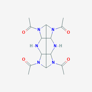 molecular formula C14H20N6O4 B288903 Ethanone, 1,1',1'',1'''-(hexahydro-5,2,6-(iminomethenimino)-1H-imidazo(4,5-b)pyrazine-1,3,8,10(2H)-tetrayl)tetrakis- CAS No. 181940-38-5