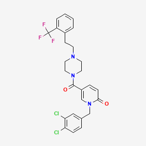 molecular formula C26H24Cl2F3N3O2 B2889041 1-(3,4-dichlorobenzyl)-5-({4-[2-(trifluoromethyl)phenethyl]piperazino}carbonyl)-2(1H)-pyridinone CAS No. 242472-04-4