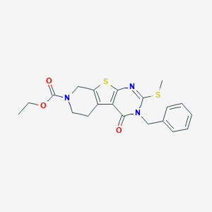 molecular formula C20H21N3O3S2 B288907 ethyl 3-benzyl-2-(methylsulfanyl)-4-oxo-3,5,6,8-tetrahydropyrido[4',3':4,5]thieno[2,3-d]pyrimidine-7(4H)-carboxylate 