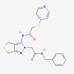 molecular formula C21H21N5O2S2 B2889070 N-苄基-2-(3-(2-(吡啶-4-基硫代)乙酰氨基)-4,6-二氢-2H-噻吩并[3,4-c]吡唑-2-基)乙酰胺 CAS No. 1105249-09-9