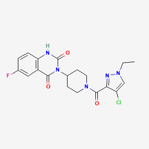 molecular formula C19H19ClFN5O3 B2889075 3-(1-(4-chloro-1-ethyl-1H-pyrazole-3-carbonyl)piperidin-4-yl)-6-fluoroquinazoline-2,4(1H,3H)-dione CAS No. 2034348-75-7