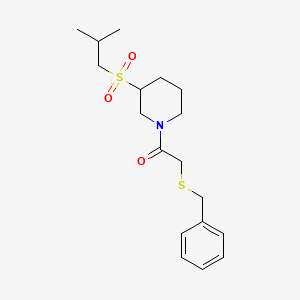 molecular formula C18H27NO3S2 B2889101 2-(Benzylsulfanyl)-1-[3-(2-methylpropanesulfonyl)piperidin-1-yl]ethan-1-one CAS No. 2097916-55-5