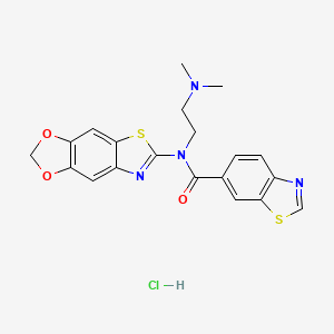 molecular formula C20H19ClN4O3S2 B2889107 N-([1,3]dioxolo[4',5':4,5]benzo[1,2-d]thiazol-6-yl)-N-(2-(dimethylamino)ethyl)benzo[d]thiazole-6-carboxamide hydrochloride CAS No. 1322222-50-3