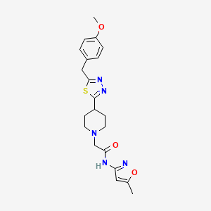 molecular formula C21H25N5O3S B2889111 2-(4-(5-(4-甲氧基苄基)-1,3,4-噻二唑-2-基)哌啶-1-基)-N-(5-甲基异恶唑-3-基)乙酰胺 CAS No. 1251561-46-2