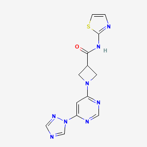 molecular formula C13H12N8OS B2889116 1-(6-(1H-1,2,4-triazol-1-yl)pyrimidin-4-yl)-N-(thiazol-2-yl)azetidine-3-carboxamide CAS No. 2034478-55-0