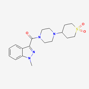 molecular formula C18H24N4O3S B2889132 (4-(1,1-二氧化四氢-2H-硫代吡喃-4-基)哌嗪-1-基)(1-甲基-1H-吲唑-3-基)甲苯酮 CAS No. 1903602-67-4