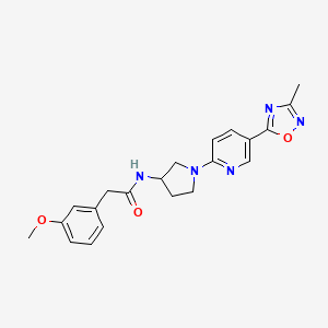 molecular formula C21H23N5O3 B2889136 2-(3-甲氧基苯基)-N-(1-(5-(3-甲基-1,2,4-恶二唑-5-基)吡啶-2-基)吡咯烷-3-基)乙酰胺 CAS No. 2194908-40-0