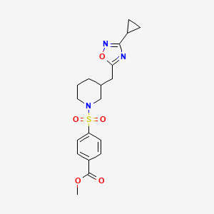 molecular formula C19H23N3O5S B2889149 Methyl 4-((3-((3-cyclopropyl-1,2,4-oxadiazol-5-yl)methyl)piperidin-1-yl)sulfonyl)benzoate CAS No. 1705077-19-5