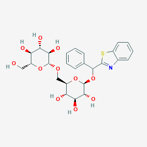 molecular formula C26H31NO11S B288915 (2R,3R,4S,5S,6R)-2-[[(2R,3S,4S,5R,6S)-6-[1,3-benzothiazol-2-yl(phenyl)methoxy]-3,4,5-trihydroxyoxan-2-yl]methoxy]-6-(hydroxymethyl)oxane-3,4,5-triol 