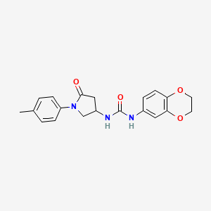 molecular formula C20H21N3O4 B2889158 1-(2,3-Dihydrobenzo[b][1,4]dioxin-6-yl)-3-(5-oxo-1-(p-tolyl)pyrrolidin-3-yl)urea CAS No. 894021-70-6