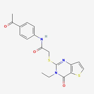 molecular formula C18H17N3O3S2 B2889179 N-(4-acetylphenyl)-2-({3-ethyl-4-oxo-3H,4H-thieno[3,2-d]pyrimidin-2-yl}sulfanyl)acetamide CAS No. 1252915-79-9