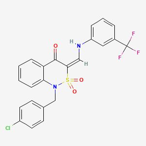 molecular formula C23H16ClF3N2O3S B2889183 (E)-1-(4-chlorobenzyl)-3-(((3-(trifluoromethyl)phenyl)amino)methylene)-1H-benzo[c][1,2]thiazin-4(3H)-one 2,2-dioxide CAS No. 893317-47-0