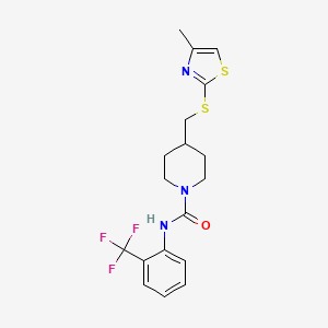 molecular formula C18H20F3N3OS2 B2889211 4-(((4-甲基噻唑-2-基)硫代)甲基)-N-(2-(三氟甲基)苯基)哌啶-1-甲酰胺 CAS No. 1421522-78-2
