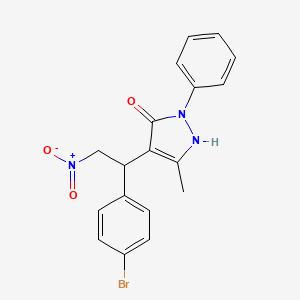 molecular formula C18H16BrN3O3 B2889212 4-[1-(4-bromophenyl)-2-nitroethyl]-5-methyl-2-phenyl-1H-pyrazol-3-one CAS No. 1007186-23-3