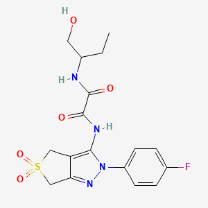 molecular formula C17H19FN4O5S B2889216 N1-(2-(4-氟苯基)-5,5-二氧化-4,6-二氢-2H-噻吩并[3,4-c]吡唑-3-基)-N2-(1-羟基丁-2-基)草酰胺 CAS No. 899989-49-2