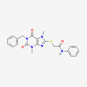 molecular formula C22H21N5O3S B2889220 2-((1-苄基-3,7-二甲基-2,6-二氧代-2,3,6,7-四氢-1H-嘌呤-8-基)硫代)-N-苯基乙酰胺 CAS No. 919020-56-7