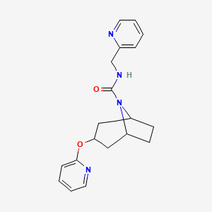 molecular formula C19H22N4O2 B2889221 (1R,3s,5S)-N-(吡啶-2-基甲基)-3-(吡啶-2-基氧基)-8-氮杂双环[3.2.1]辛烷-8-甲酰胺 CAS No. 2108482-00-2