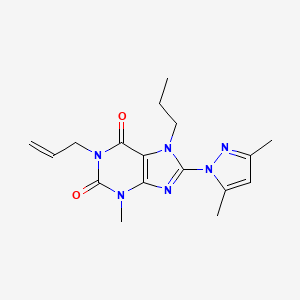 molecular formula C17H22N6O2 B2889238 8-(3,5-二甲基-1H-吡唑-1-基)-3-甲基-1-(丙-2-烯-1-基)-7-丙基-2,3,6,7-四氢-1H-嘌呤-2,6-二酮 CAS No. 1013988-33-4