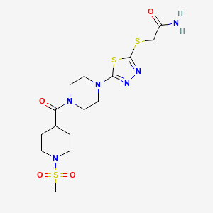 molecular formula C15H24N6O4S3 B2889254 2-((5-(4-(1-(Methylsulfonyl)piperidine-4-carbonyl)piperazin-1-yl)-1,3,4-thiadiazol-2-yl)thio)acetamide CAS No. 1105224-73-4