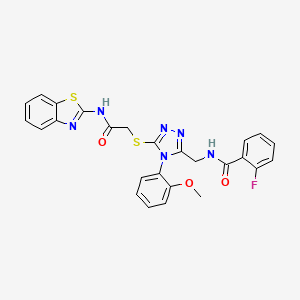 molecular formula C26H21FN6O3S2 B2889259 N-((5-((2-(benzo[d]thiazol-2-ylamino)-2-oxoethyl)thio)-4-(2-methoxyphenyl)-4H-1,2,4-triazol-3-yl)methyl)-2-fluorobenzamide CAS No. 391898-82-1