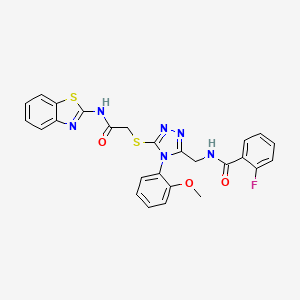 molecular formula C26H21FN6O3S2 B2889259 N-((5-((2-(苯并[d]噻唑-2-基氨基)-2-氧代乙基)硫代)-4-(2-甲氧基苯基)-4H-1,2,4-三唑-3-基)甲基)-2-氟苯甲酰胺 CAS No. 391898-82-1