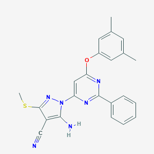 molecular formula C23H20N6OS B288926 5-amino-1-[6-(3,5-dimethylphenoxy)-2-phenylpyrimidin-4-yl]-3-(methylthio)-1H-pyrazole-4-carbonitrile 