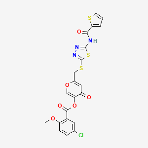 4-oxo-6-(((5-(thiophene-2-carboxamido)-1,3,4-thiadiazol-2-yl)thio)methyl)-4H-pyran-3-yl 5-chloro-2-methoxybenzoate