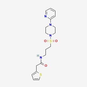molecular formula C18H24N4O3S2 B2889267 N-(3-((4-(吡啶-2-基)哌嗪-1-基)磺酰基)丙基)-2-(噻吩-2-基)乙酰胺 CAS No. 1021259-02-8