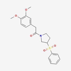 molecular formula C20H23NO5S B2889269 2-(3,4-Dimethoxyphenyl)-1-(3-(phenylsulfonyl)pyrrolidin-1-yl)ethanone CAS No. 1448057-63-3