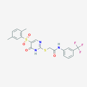 molecular formula C21H18F3N3O4S2 B2889271 2-((5-((2,5-dimethylphenyl)sulfonyl)-6-oxo-1,6-dihydropyrimidin-2-yl)thio)-N-(3-(trifluoromethyl)phenyl)acetamide CAS No. 899357-66-5