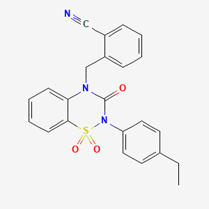 molecular formula C23H19N3O3S B2889274 2-((2-(4-ethylphenyl)-1,1-dioxido-3-oxo-2H-benzo[e][1,2,4]thiadiazin-4(3H)-yl)methyl)benzonitrile CAS No. 899976-61-5