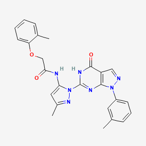 molecular formula C25H23N7O3 B2889283 N-(3-methyl-1-(4-oxo-1-(m-tolyl)-4,5-dihydro-1H-pyrazolo[3,4-d]pyrimidin-6-yl)-1H-pyrazol-5-yl)-2-(o-tolyloxy)acetamide CAS No. 1171162-69-8
