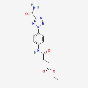 molecular formula C14H16N6O4 B2889299 ethyl 4-((4-(5-carbamoyl-2H-tetrazol-2-yl)phenyl)amino)-4-oxobutanoate CAS No. 1396682-67-9