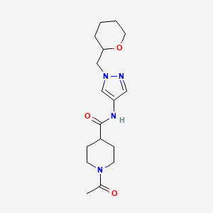 molecular formula C17H26N4O3 B2889320 1-乙酰基-N-(1-((四氢-2H-吡喃-2-基)甲基)-1H-吡唑-4-基)哌啶-4-甲酰胺 CAS No. 2034320-78-8