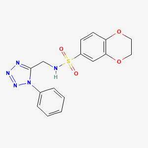 molecular formula C16H15N5O4S B2889327 N-((1-phenyl-1H-tetrazol-5-yl)methyl)-2,3-dihydrobenzo[b][1,4]dioxine-6-sulfonamide CAS No. 942000-25-1