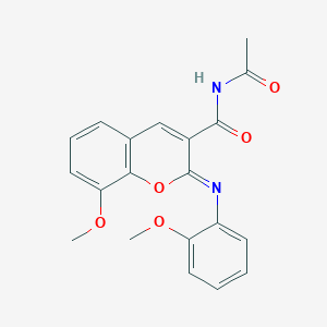 molecular formula C20H18N2O5 B2889341 (2Z)-N-acetyl-8-methoxy-2-[(2-methoxyphenyl)imino]-2H-chromene-3-carboxamide CAS No. 389075-38-1